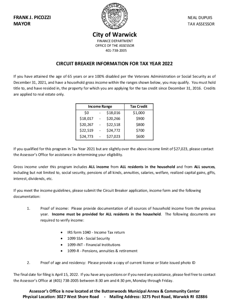 Fillable Online www.warwickri.govsitesgFRANK J. PICOZZI NEAL MAYOR TAX