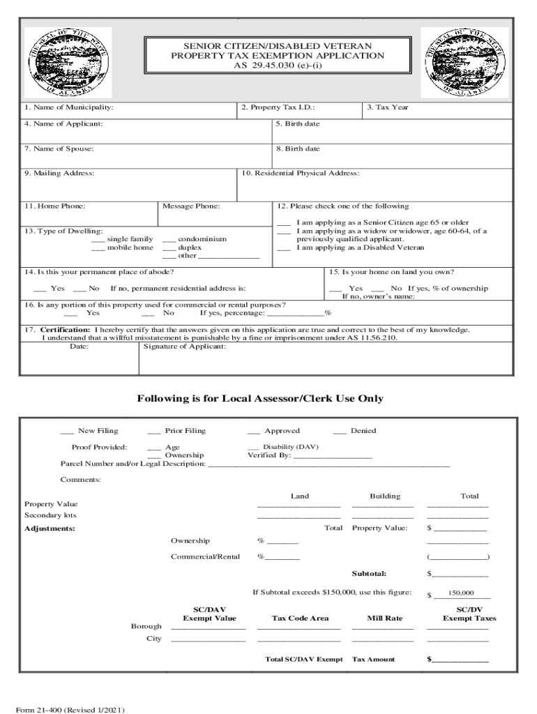 Fillable Online SENIOR CITIZEN/DISABLED VETERAN PROPERTY TAX Fax Email Print pdfFiller