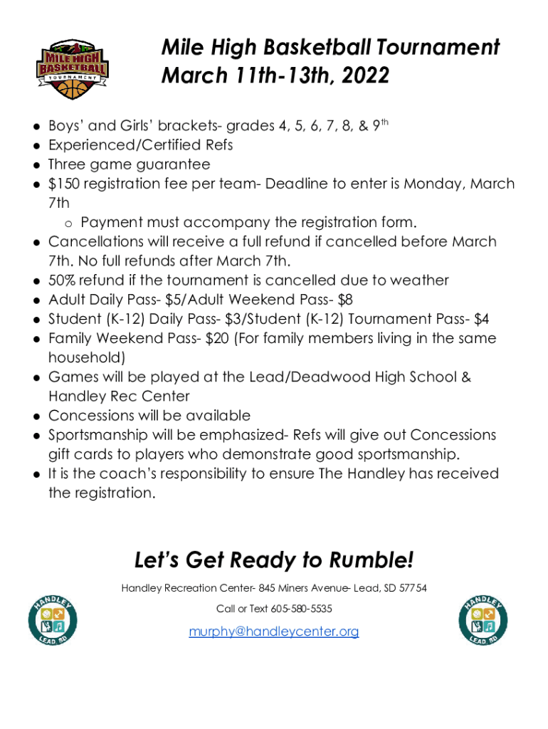 Fillable Online Mile High Basketball... Handley Recreation