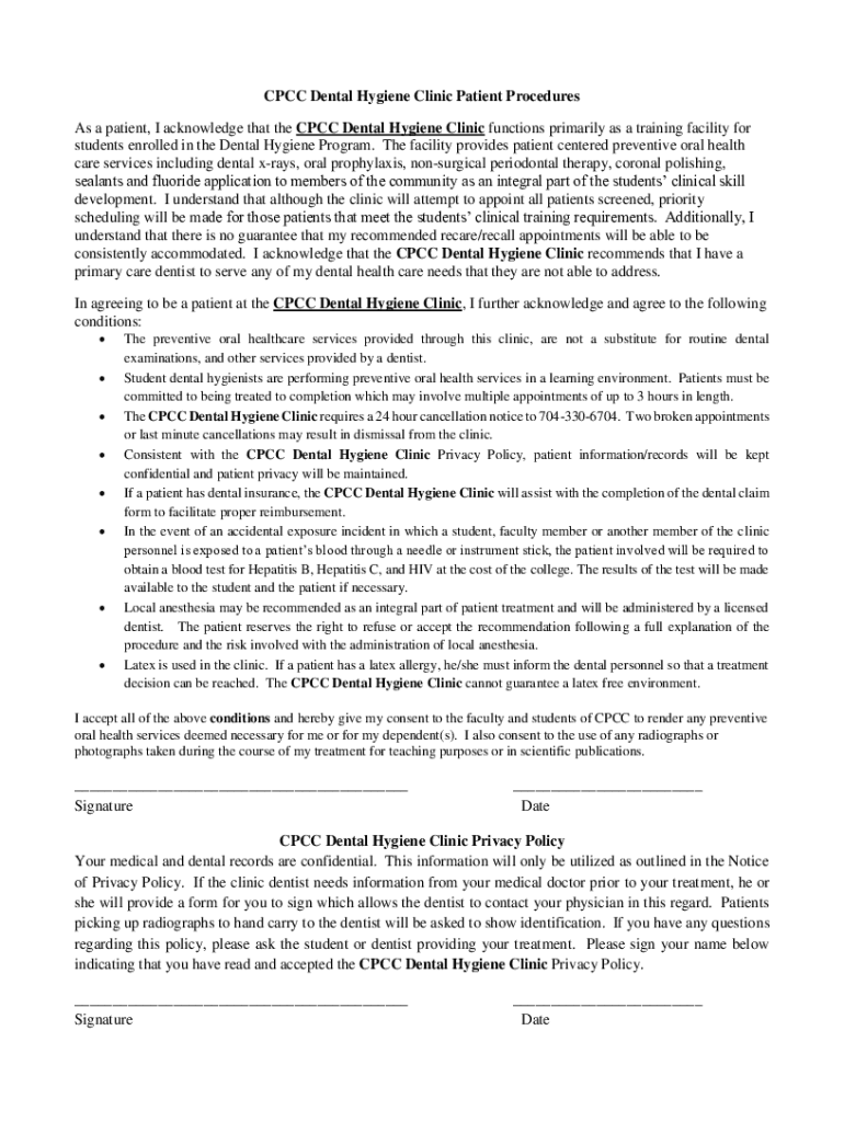 Fillable Online www.cpcc.edu sites defaultCPCC Dental Hygiene Clinic