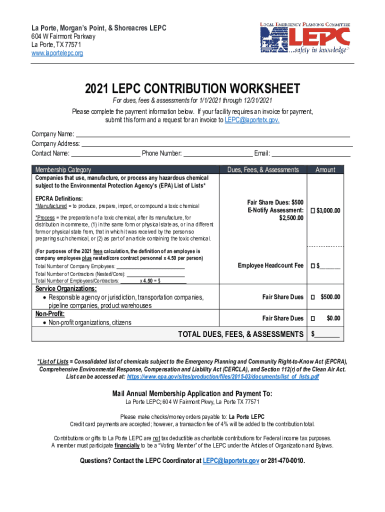 Fillable Online La Porte, Point, and Shoreacres LEPC Texas