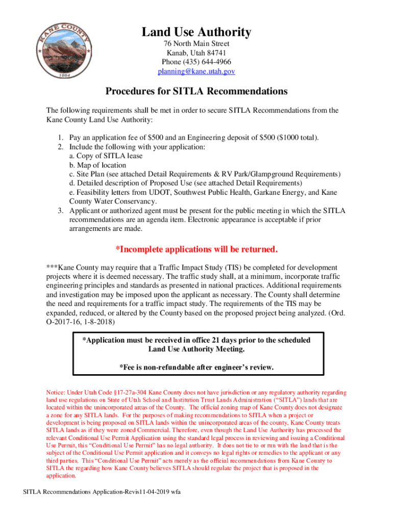 Fillable Online kane utah kane.utah.govgovdeptLand Use Authority
