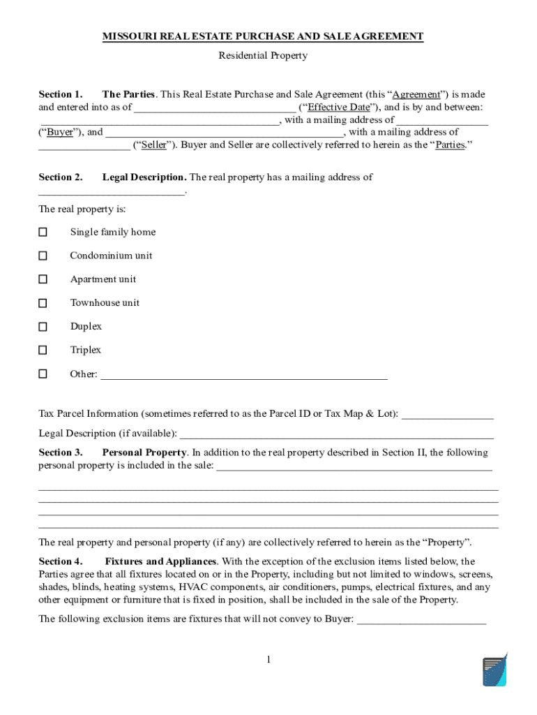Fillable Online Missouri Real estate purchase and sale agreement