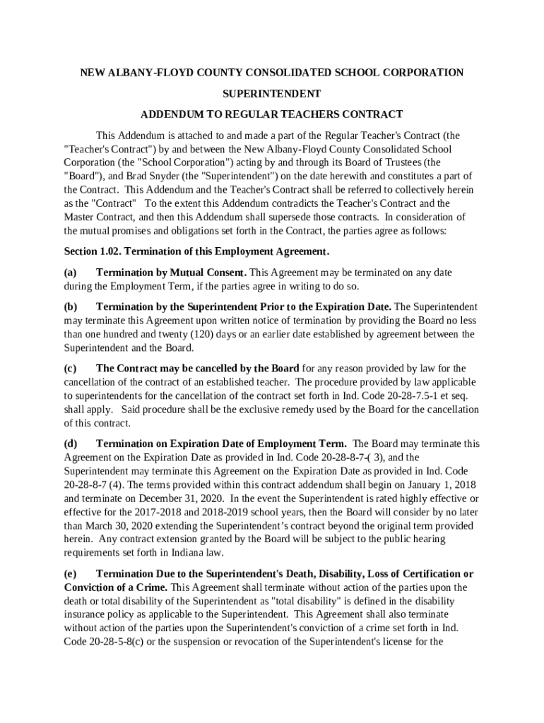 Carroll Consolidated School Corporation Addendum to Teachers Contract