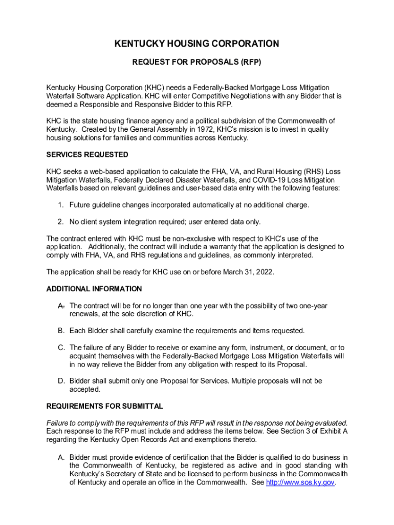 Fillable Online Kentucky Housing Corporation Proposal Housing Finance
