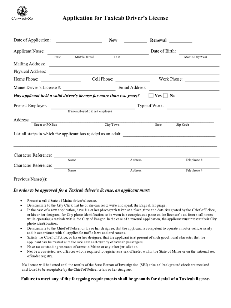 Fillable Online Borough of Westwood APPLICATION FOR TAXICAB DRIVERS