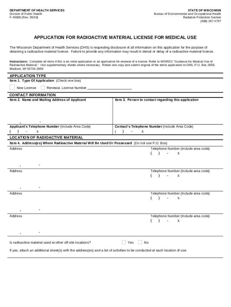 Application for a Radioactive Material License for a Doc Template