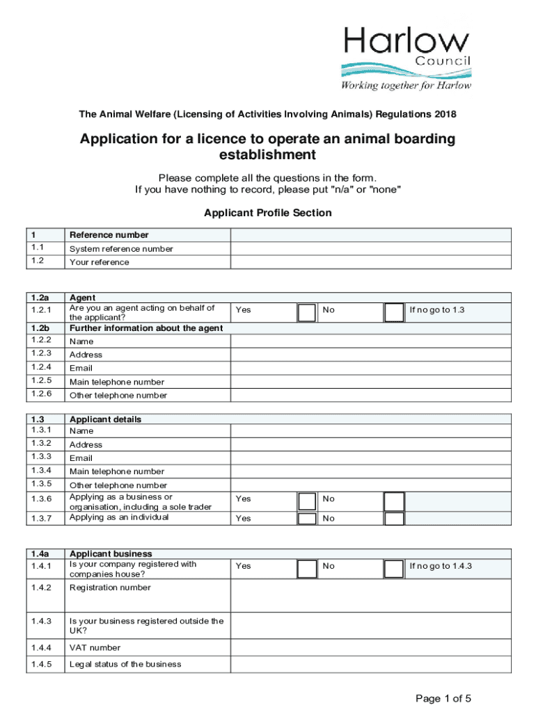 Fillable Online Animal boarding licence application form Fax Email