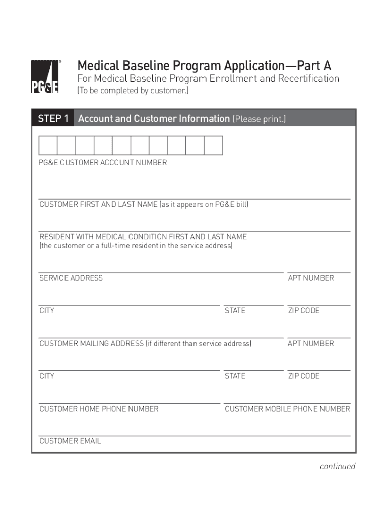 Fillable Online Medical Baseline Program Application (Part A and B