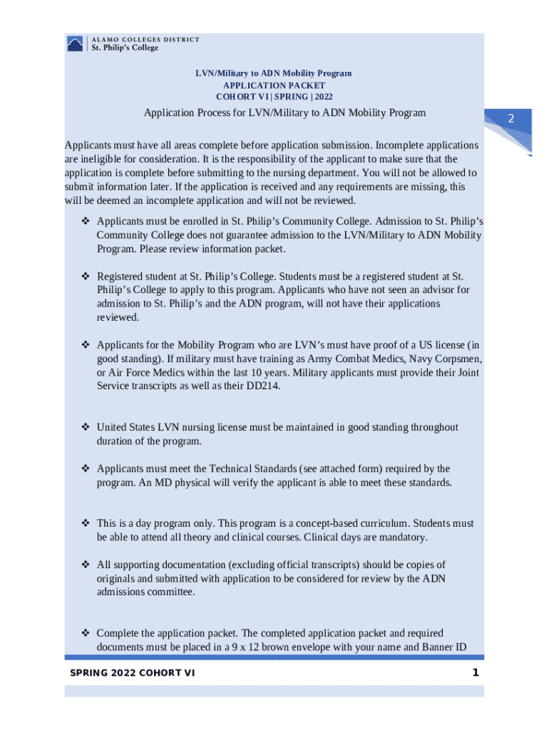 LVN/Military to ADN Mobility Program APPLICATION PACKET Doc
