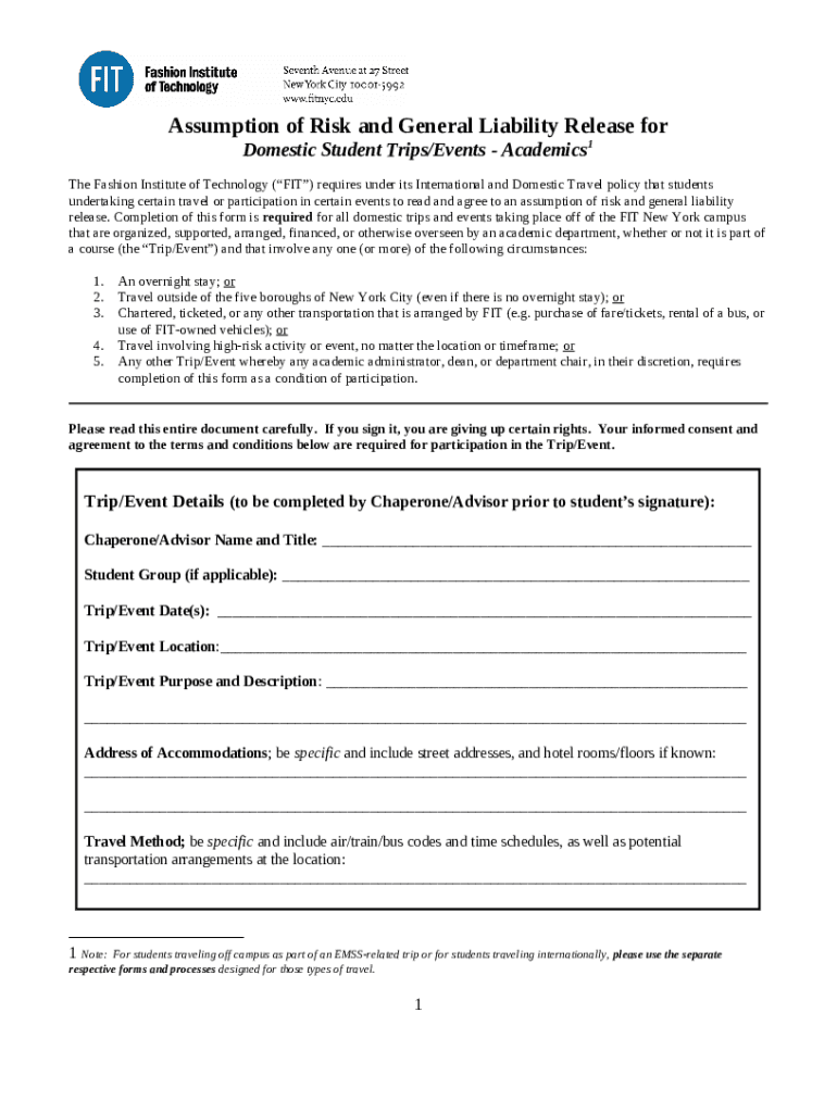 ASSUMPTION OF RISK AND RELEASE OF LIABILITY Doc Template pdfFiller