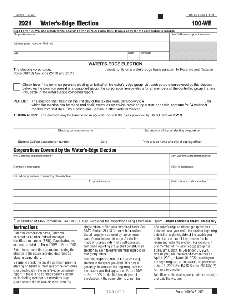 Fillable Online 2021 Form 100WE Water'sEdge Election. 2021 Form 100