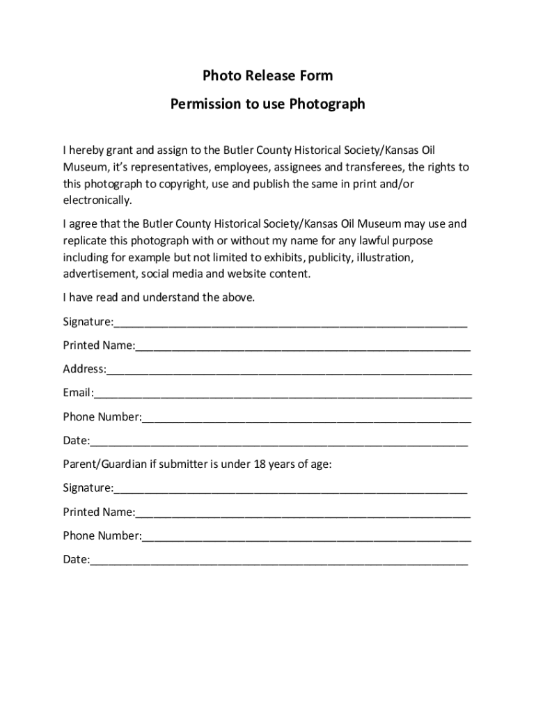 Fillable Online Release Consent Form Granting Permission to Photograph Fax Email Print pdfFiller
