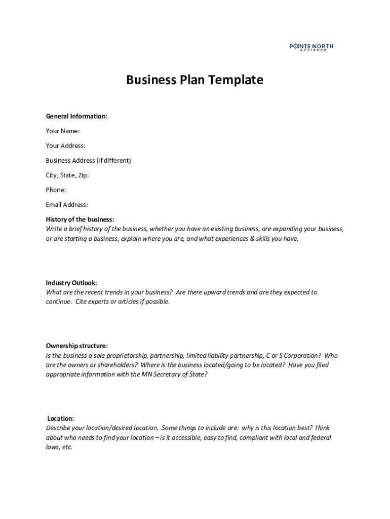 Fillable Online Business Plan Overview, Contents, and