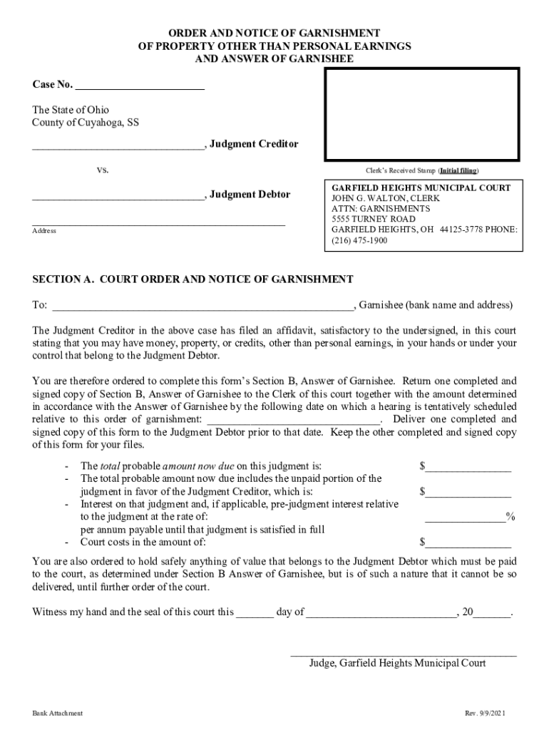 Fillable Online www.portagecountyoh.govgarnishmentforms