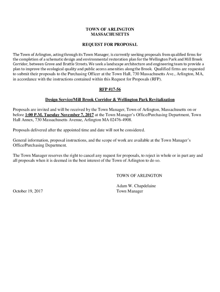 Fillable Online TOWN OF ARLINGTON MASSACHUSETTS REQUEST FOR PROPOSAL BID Fax Email Print
