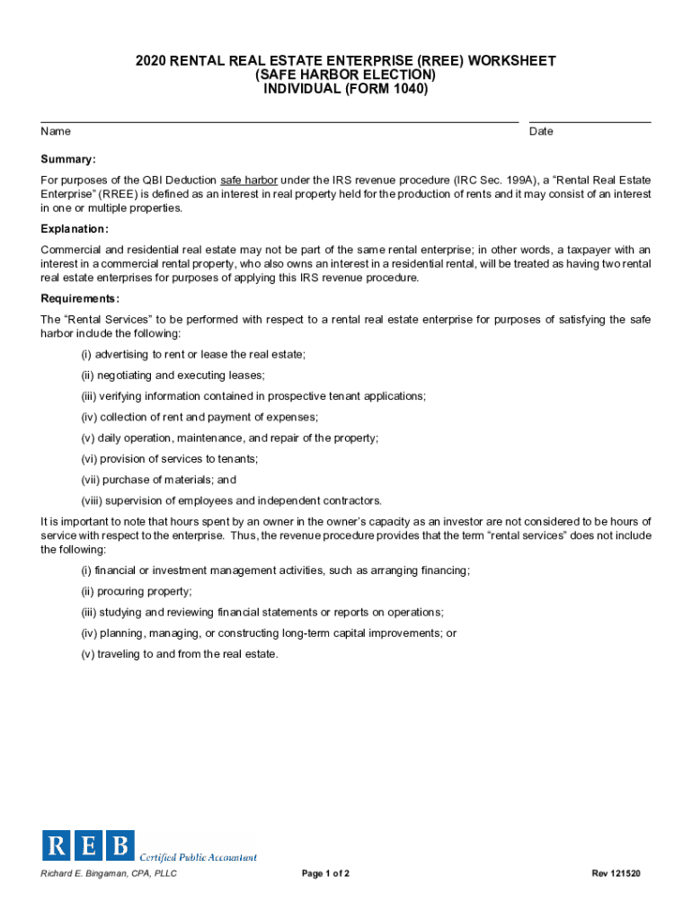 Fillable Online Sample Safe Harbor Election Statement Rental Real