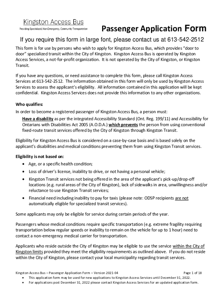 Fillable Online Fillable Online Passenger Application Form kingston