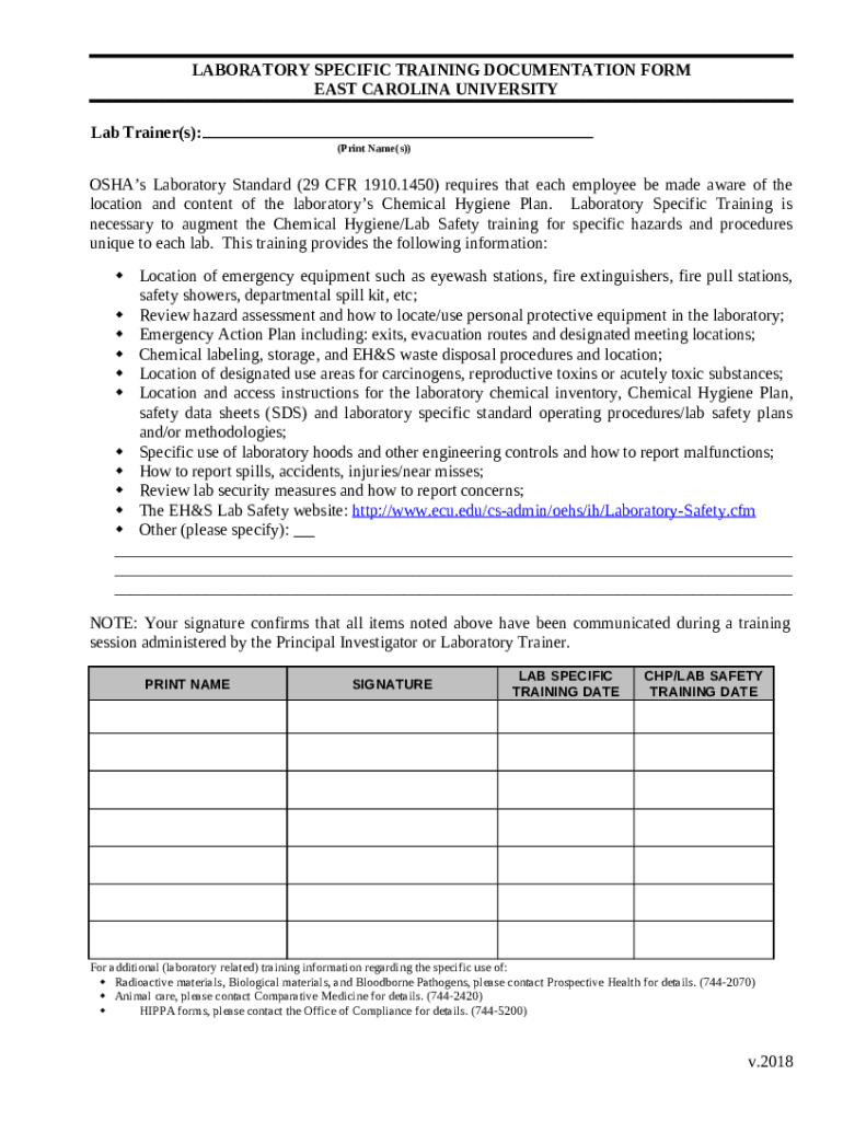 LABORATORY SPECIFIC TRAINING DOCUMENTATION Doc Template pdfFiller