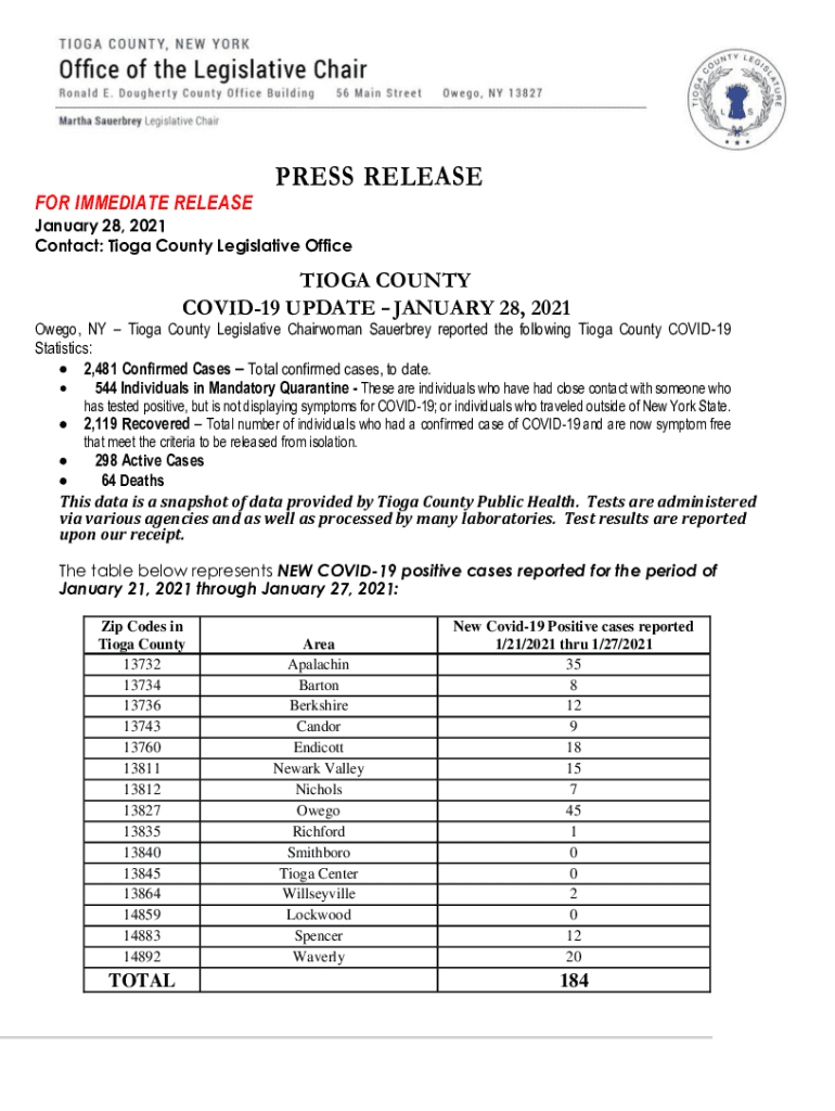 Fillable Online PRESS RELEASE Tioga County, New York Government Fax