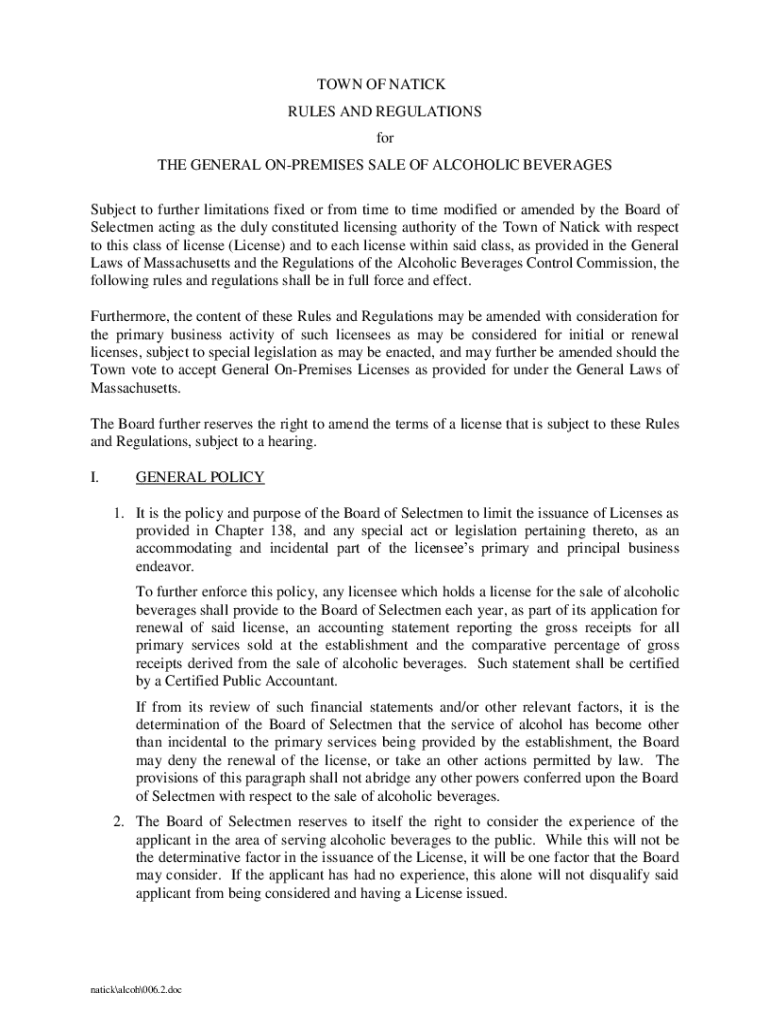 Fillable Online TOWN OF NATICK ZONING BOARD OF APPEALS RULES AND