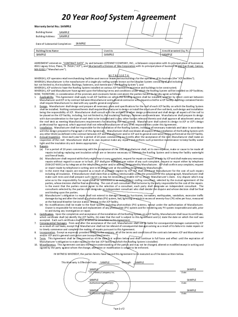Fillable Online CMT00080 Warranty Roofing System J.C. Penney