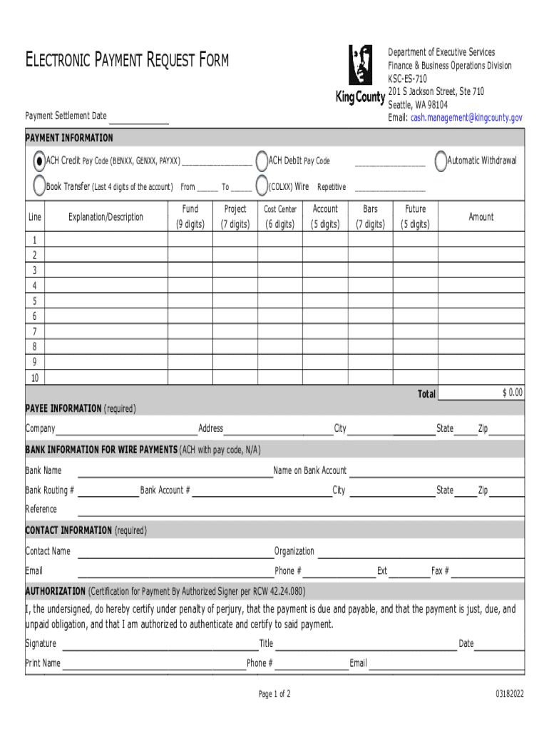 Fillable Online ELECTRONIC PAYMENT REQUEST FORM Fax Email Print pdfFiller