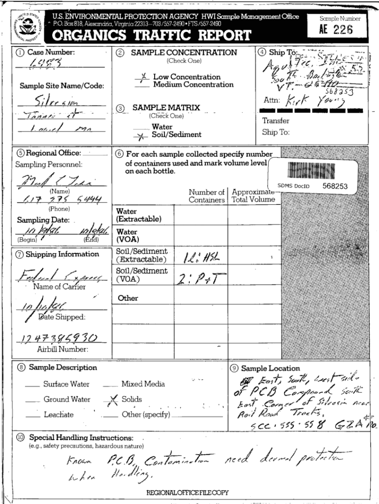 Fillable Online semspub.epa.govwork05U.S. ENVIRONMENTAL PROTECTION AGENCYHWI Sample Management