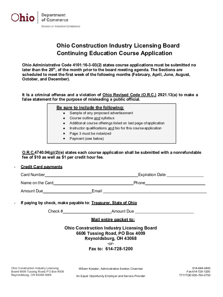 Fillable Online Ohio Construction Industry Licensing Board Continuing