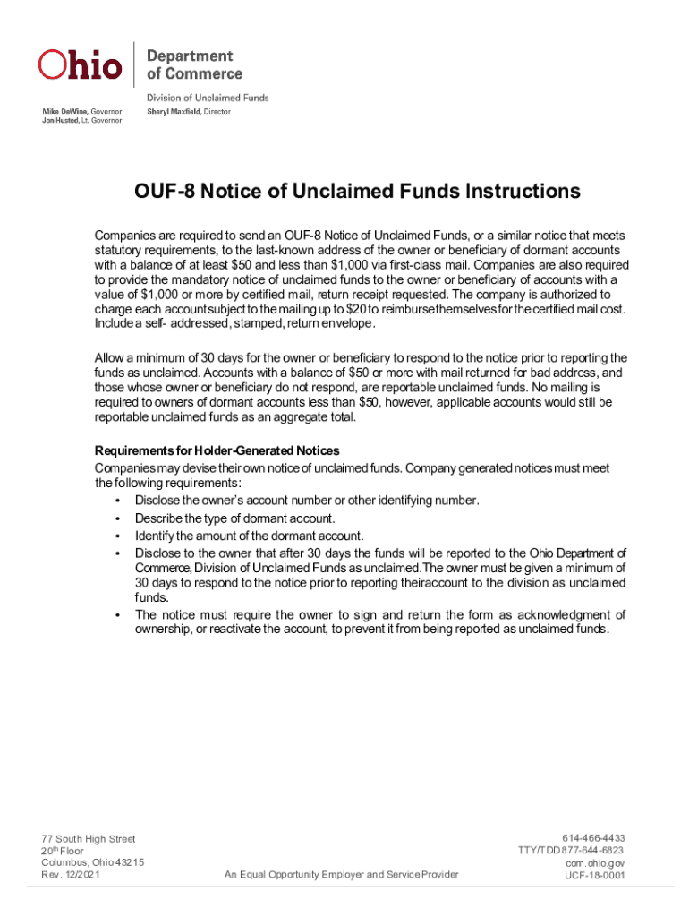 Fillable Online com ohio 20182022 Form OH OUF8 Notice of Unclaimed
