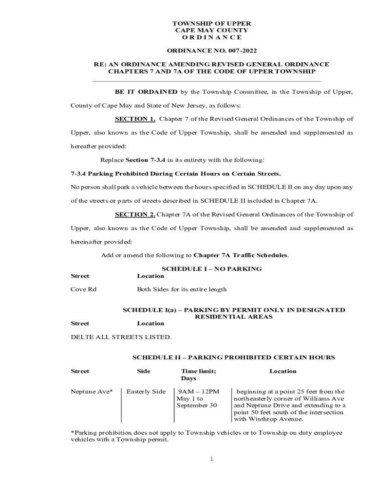 Fillable Online TOWNSHIP OF UPPER CAPE MAY COUNTY ORDINANCE ORDINANCE