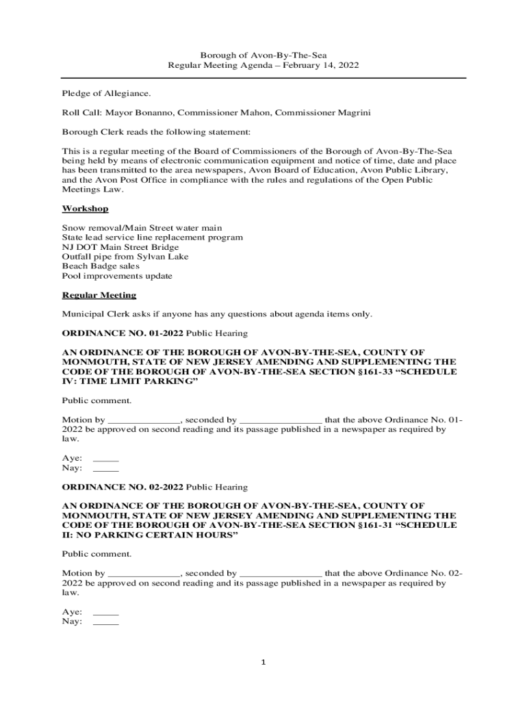 Fillable Online Borough of AvonByTheSea Pledge of Allegiance. Fax