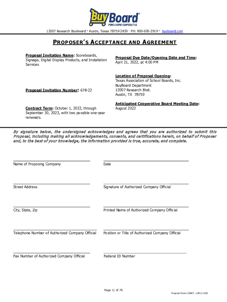 Fillable Online vendor proposaltabulationBuyBoard