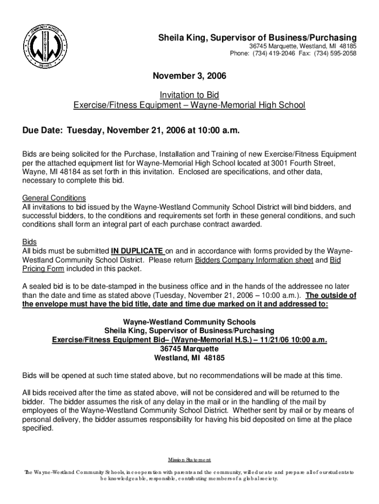 Fillable Online Sheila King, Supervisor of Business/Purchasing November