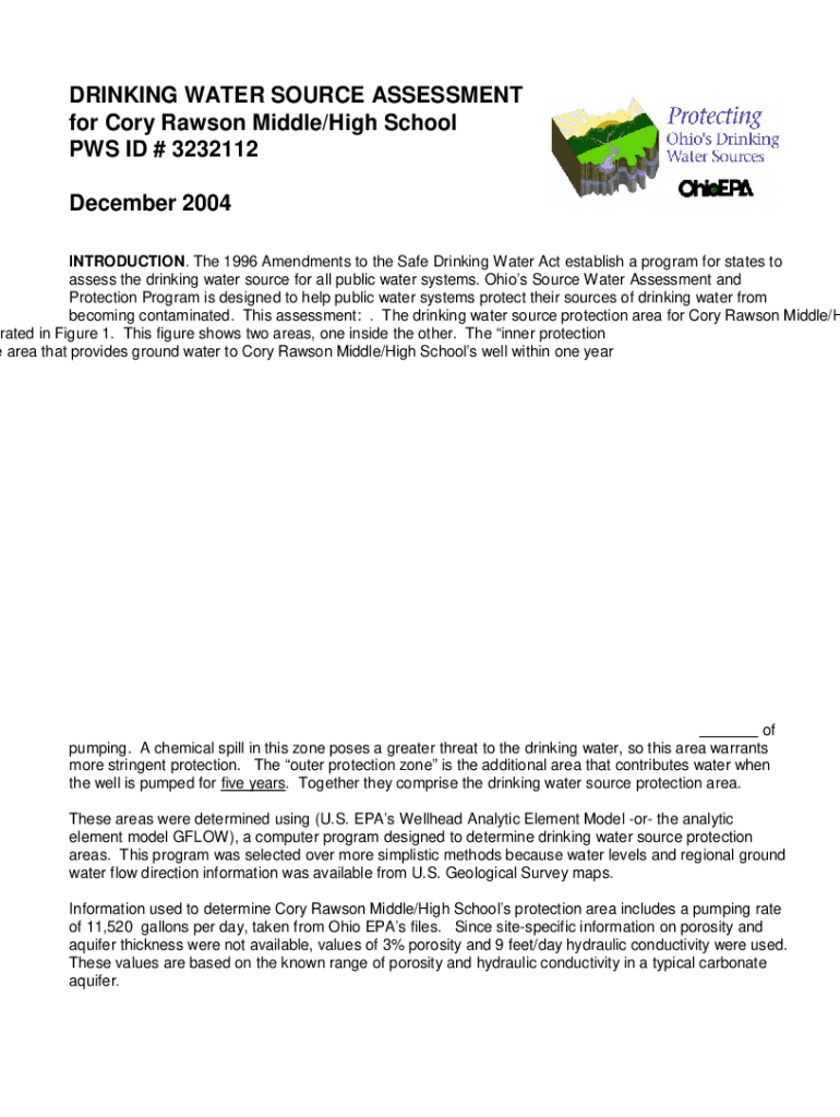 Fillable Online wwwapp epa ohio DRINKING WATER SOURCE ASSESSMENT for