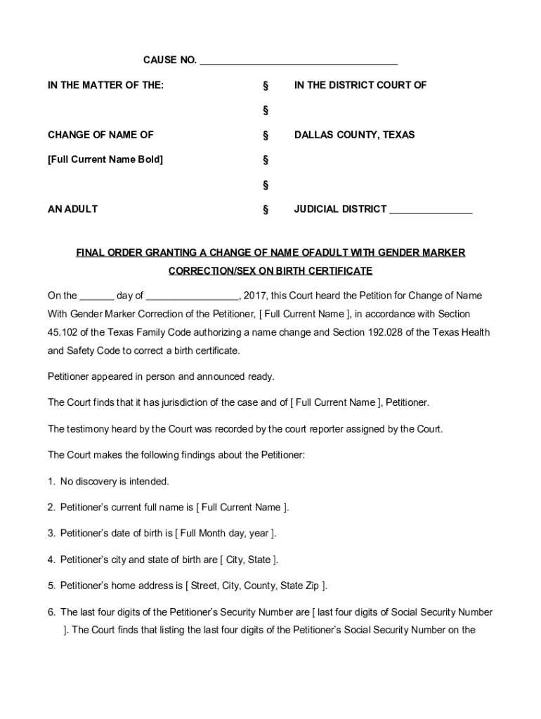 Fillable Online Name and Gender Marker Change Fax Email Print pdfFiller