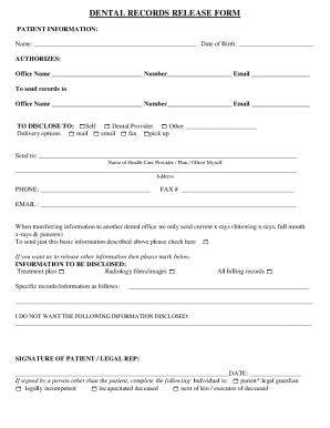 Fillable Online Dental Records Release - Free Online Form Builder