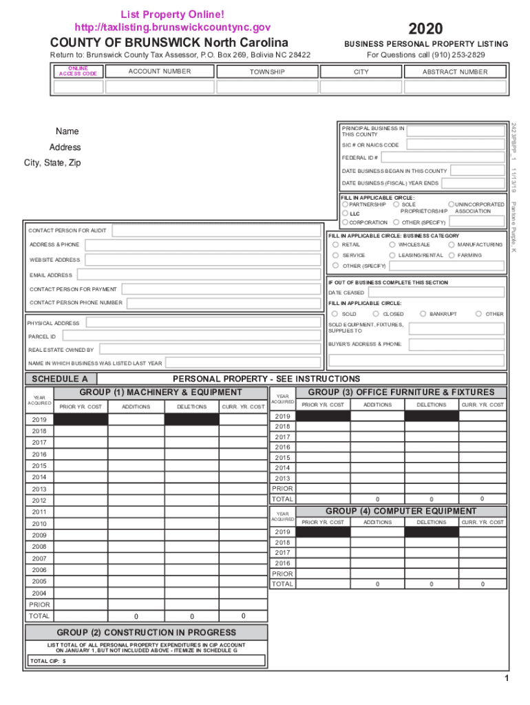 Fillable Online Personal Property Taxes Brunswick County Government