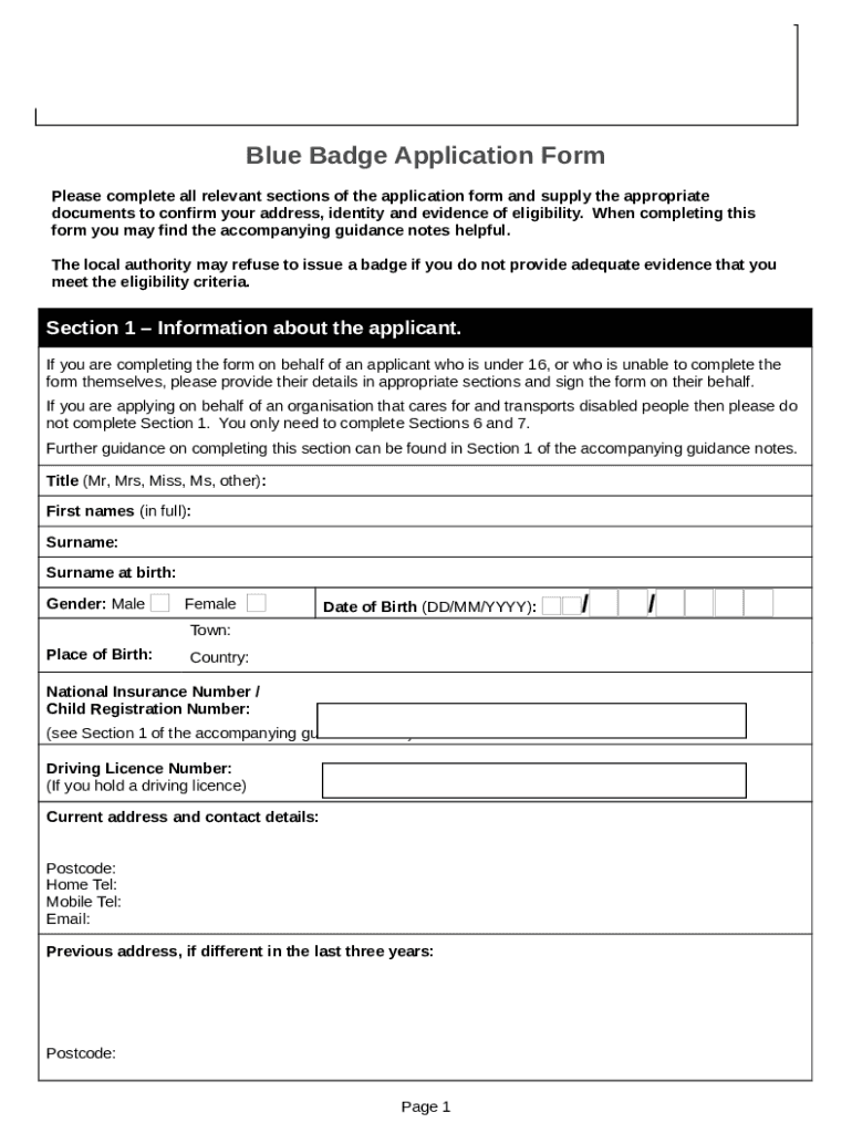 Blue Badge Application NHSGGC Doc Template pdfFiller