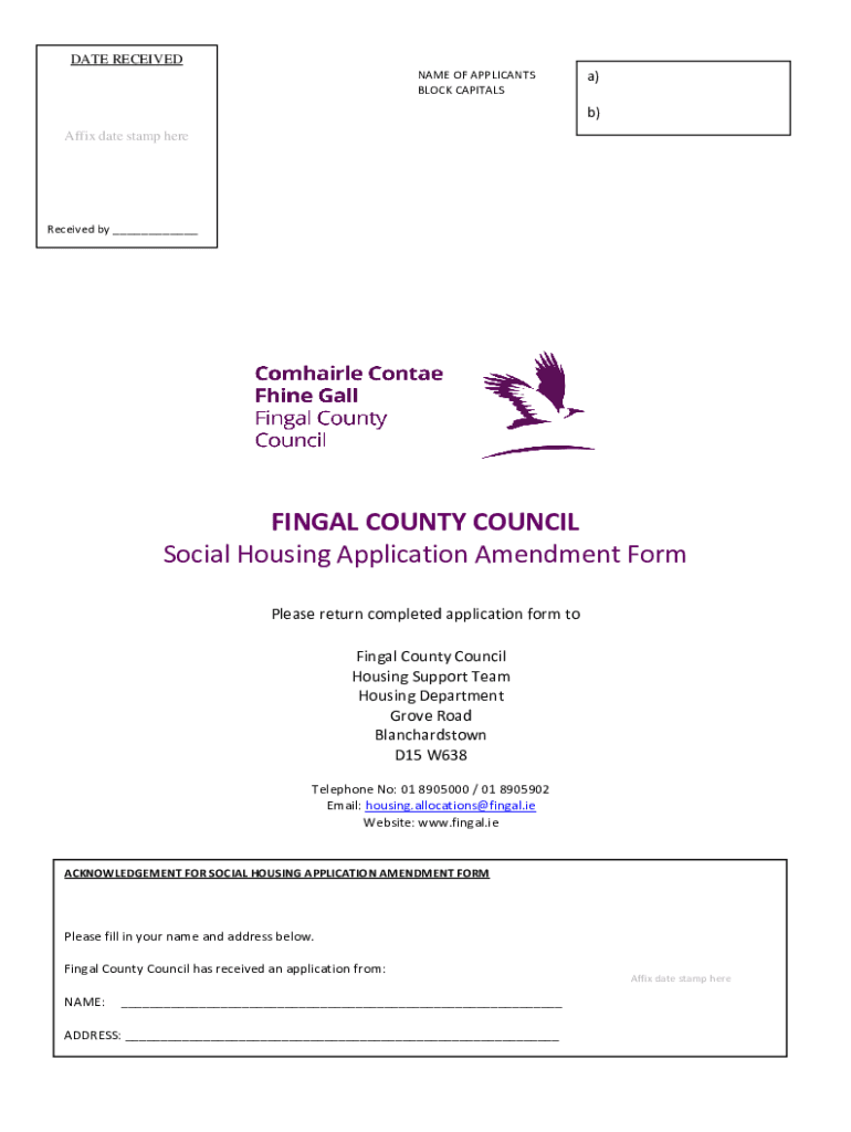 Fillable Online FINGAL COUNTY COUNCIL APPLICATION FOR SOCIAL HOUSING