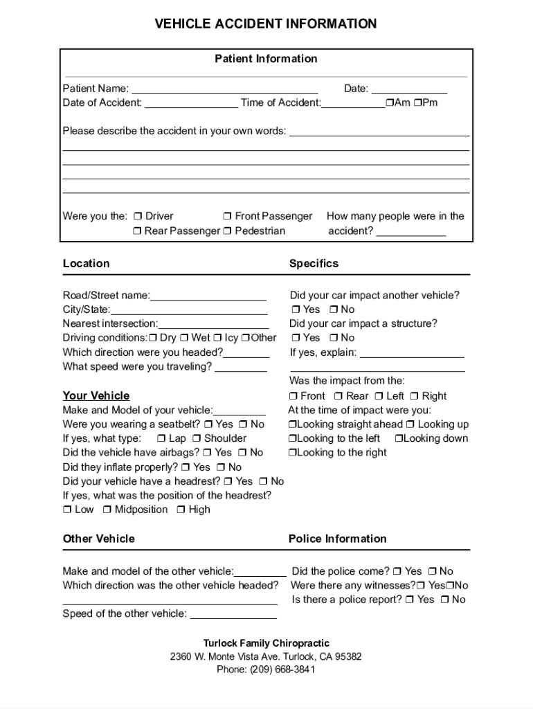 Fillable Online Motor Vehicle Accident Injury Data Form PatientPop