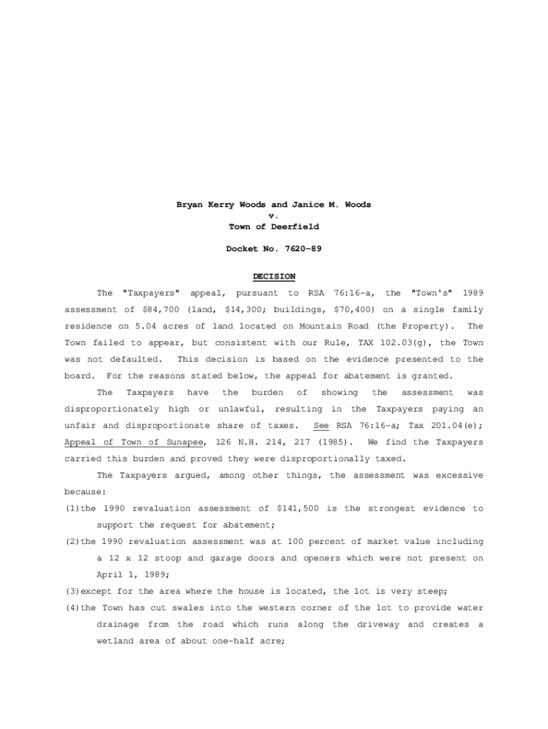 Fillable Online Bryan Kerry Woods and Janice M. Woods v. Town of