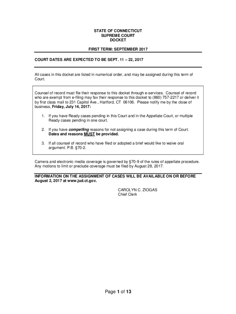 Fillable Online www.jud.ct.gov1617SupDocket6STATE OF CONNECTICUT
