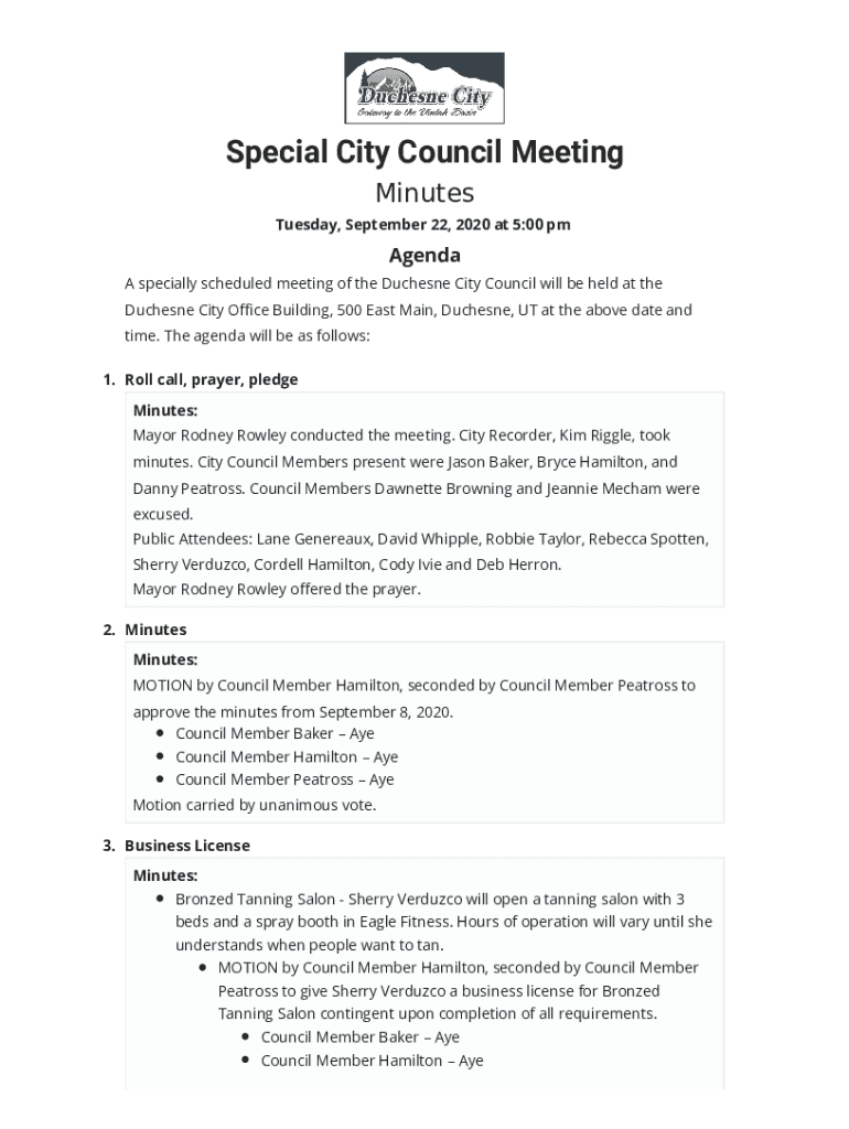 Fillable Online Duchesne City Office Building, 500 East Main, Duchesne