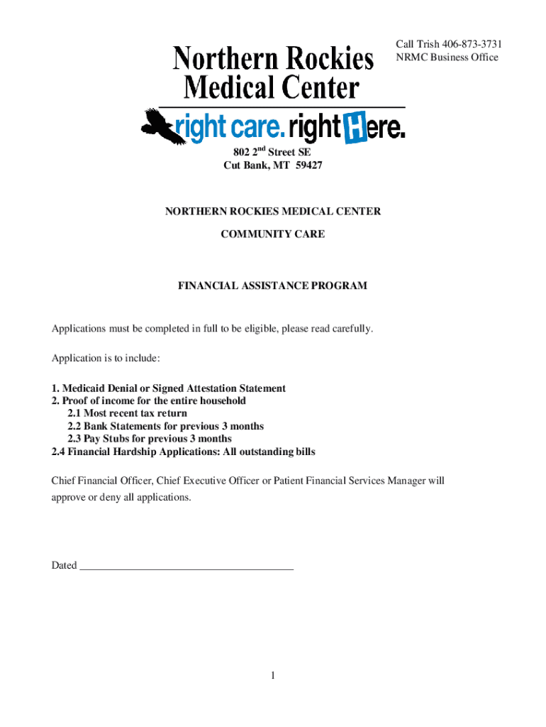 Fillable Online Northern Rockies Medical Center 802 2nd St SE Cut Bank