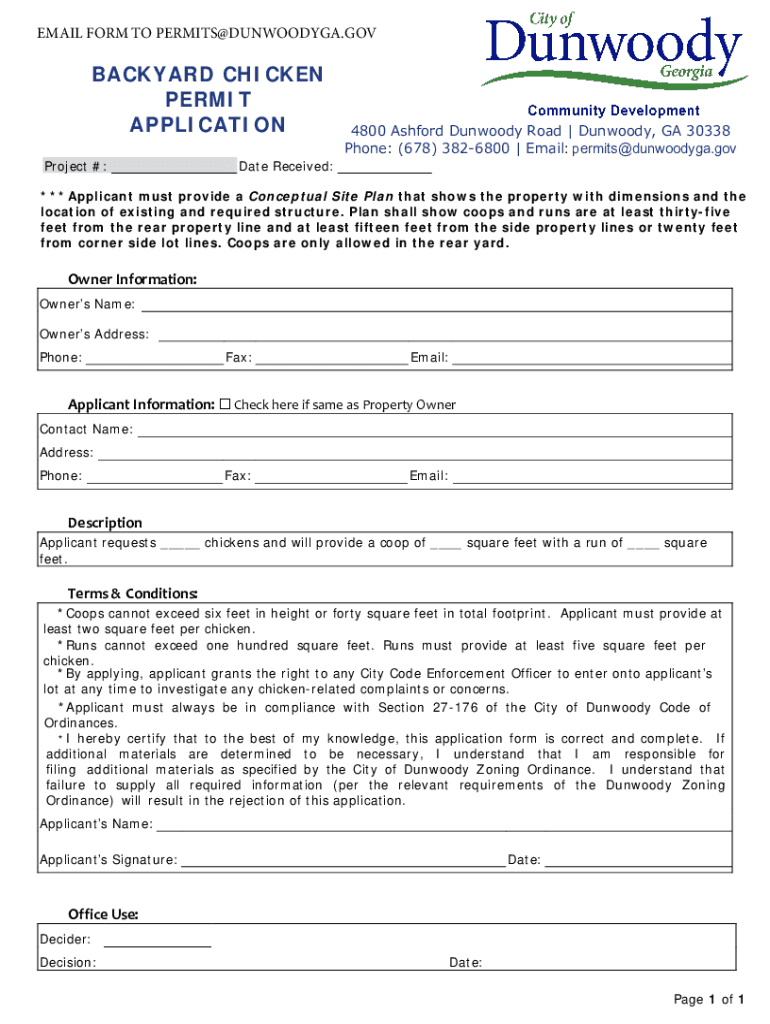 Fillable Online email form to permitsdunwoodyga.gov backyard chicken