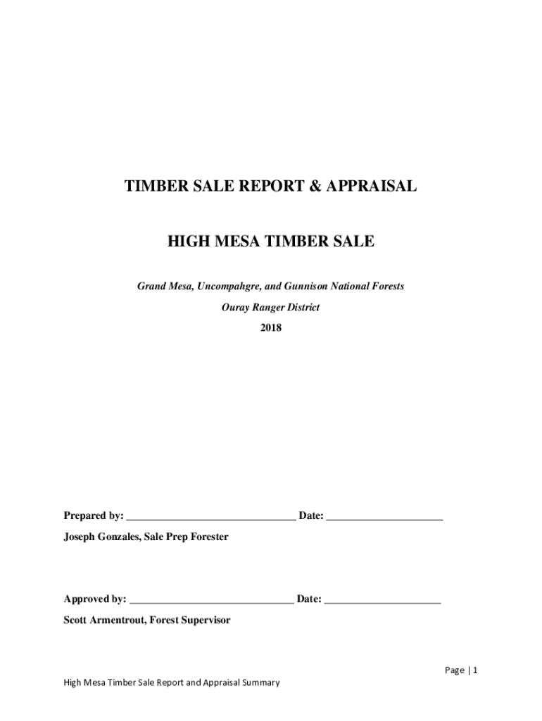 Fillable Online TIMBER SALE REPORT & APPRAISAL HIGH MESA TIMBER SALE