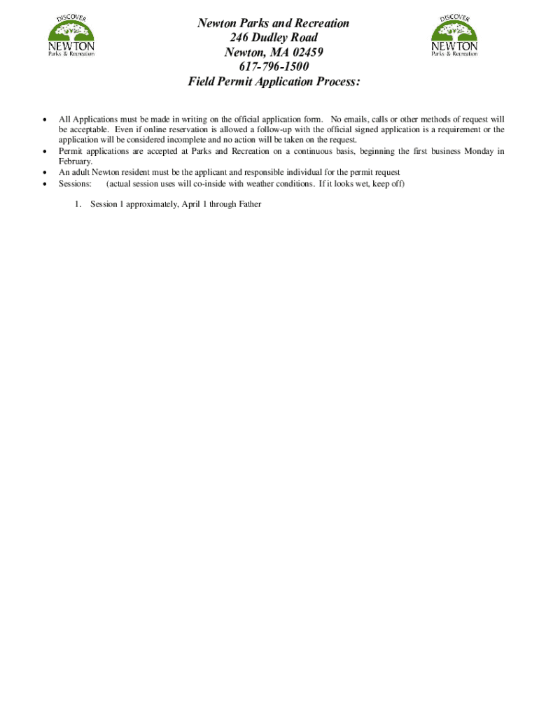 Fillable Online Newton Parks and Recreation 246 Dudley Road Newton, MA