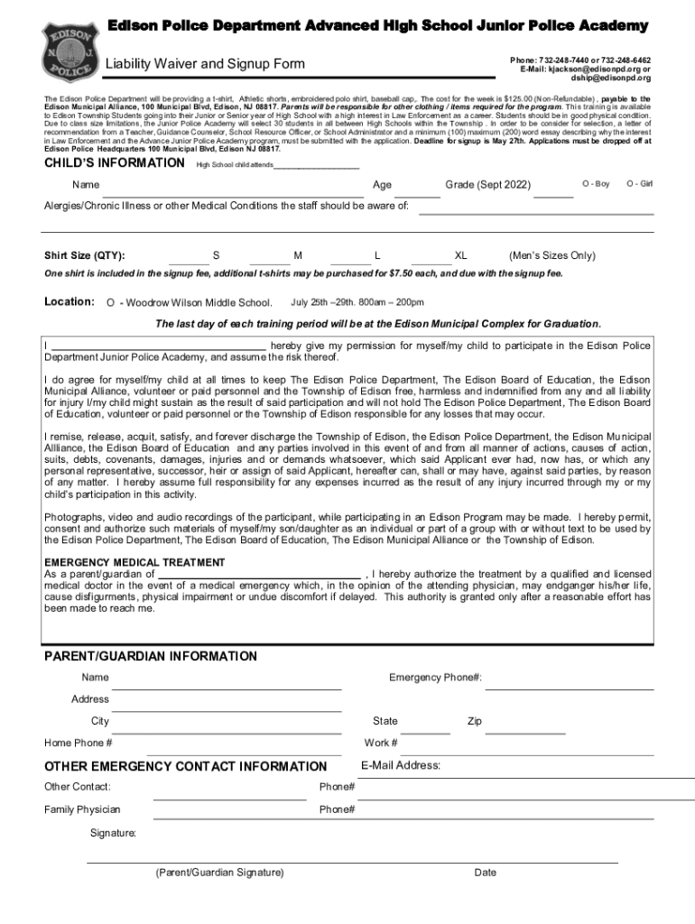 Fillable Online The Edison Police... Edison Township Police
