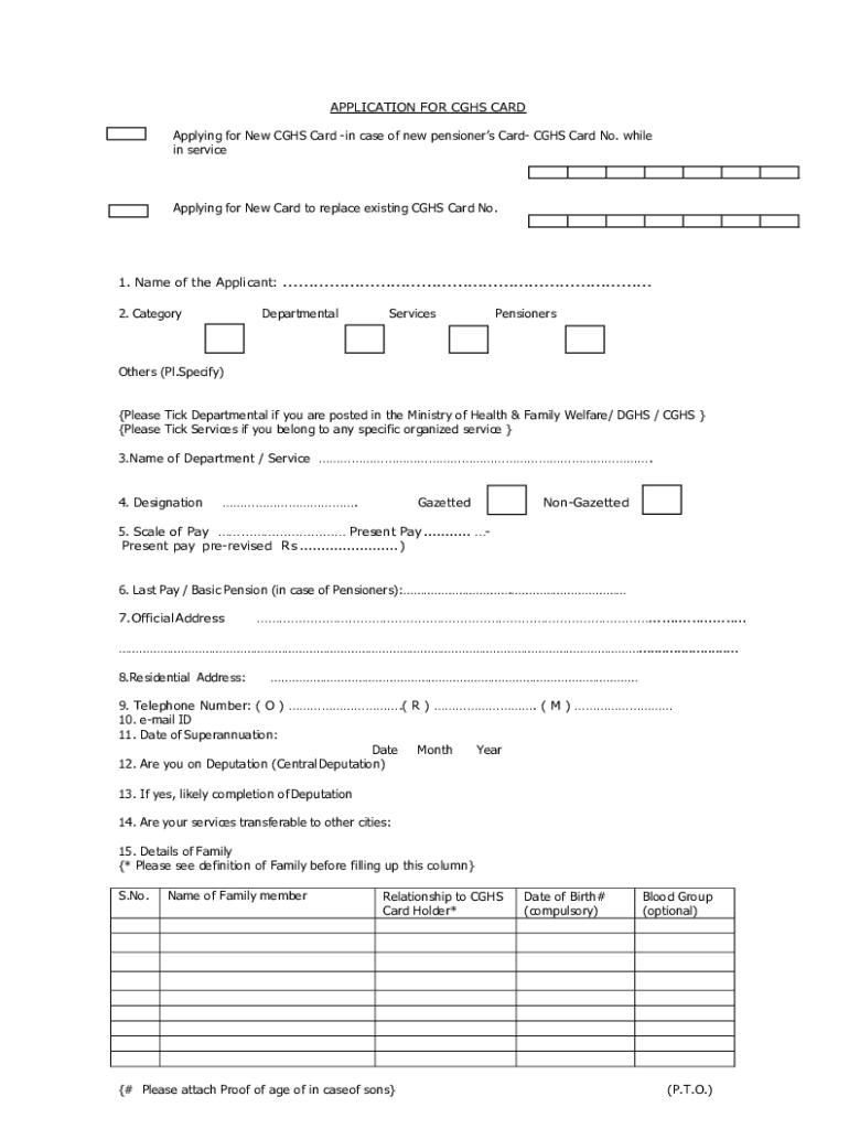 Fillable Online Application form for new CGHS Plastic Card Fax Email